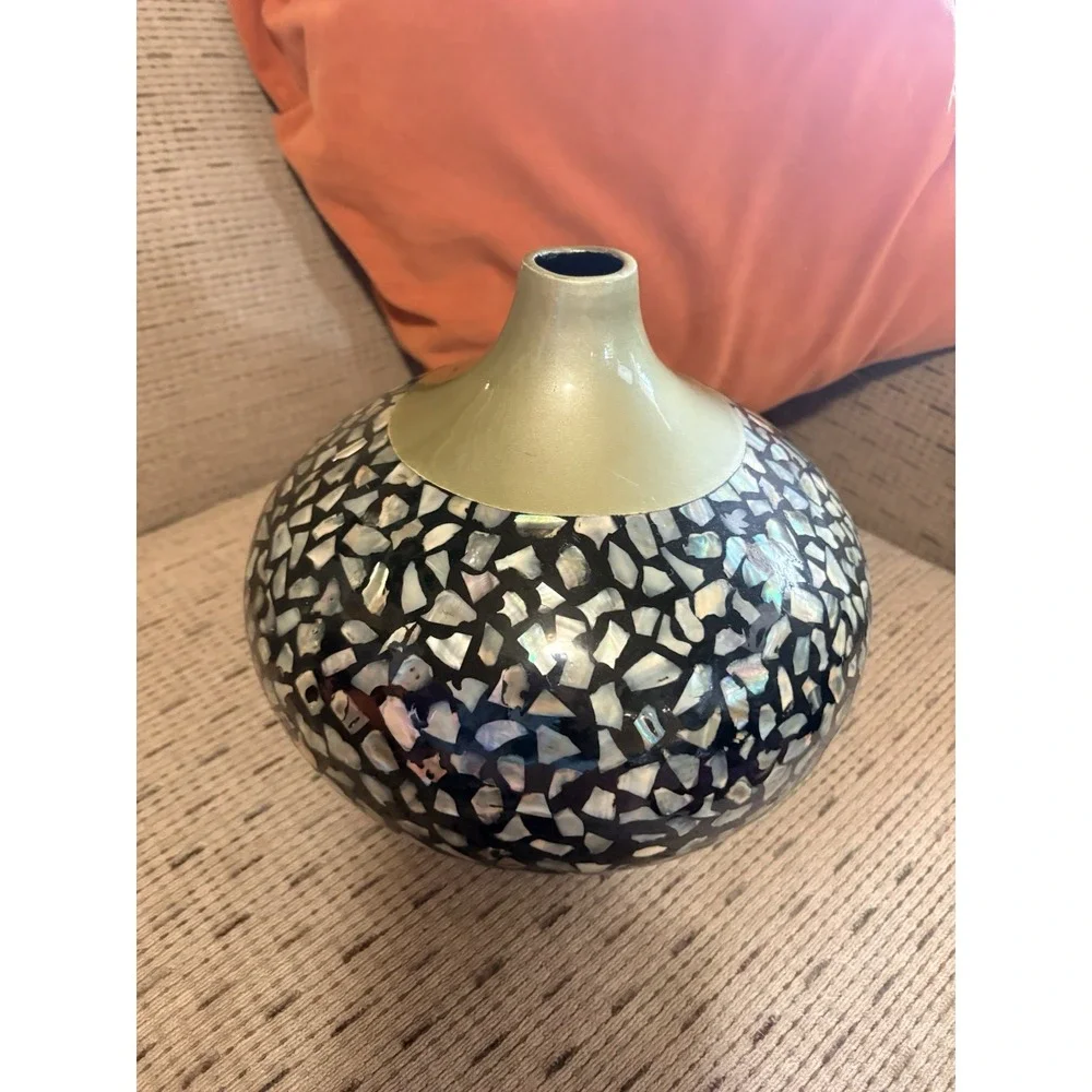 Murano Art Royal Ceramic Vase Mother Of Pearl Inset 9